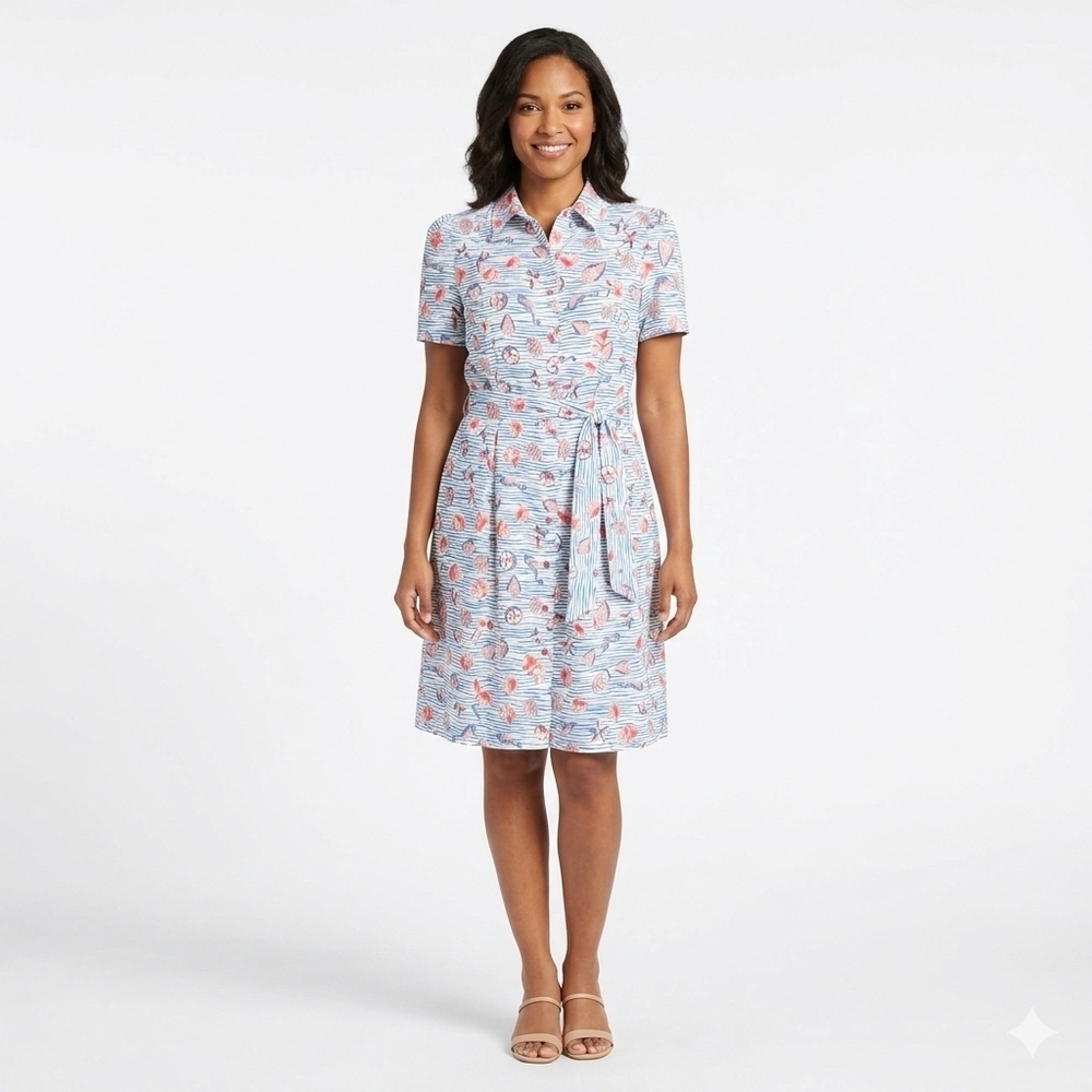 Pappagallo Button Down Shirt Dress Nautical Seashell Print Size 12